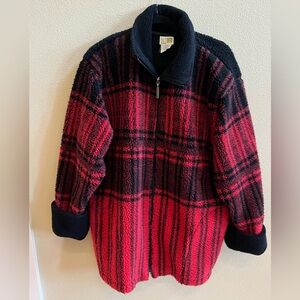 DUFFEL | Red/Black Fleece Winter Coat | Women’s Large | Vintage | Winter Coat